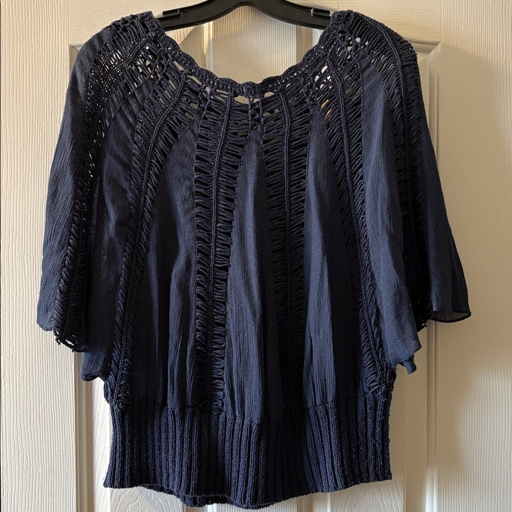 Tiny Euc Navy Blue Stitched Blouse With A Sweater… - image 5